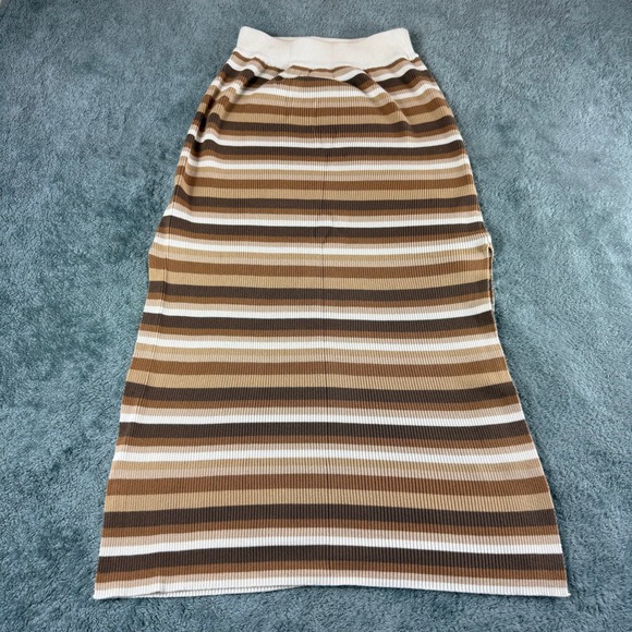 Raised by Water Dresses & Skirts - Raised by Water Brown Striped Ribbed Knit Maxi Skirt Small 100% Cotton Side Slit
